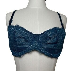 Victoria's Secret Bra Dream Angels Push Up Teal Metallic Lace Unlined‎ 36C Bows